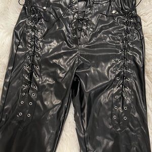 Pleather/plastic pants with lace up fly and sides